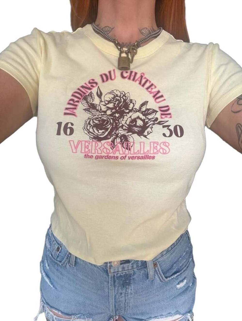 H&M Light Yellow Coquette Jardins Du Chateau De Versailles Baby Tee